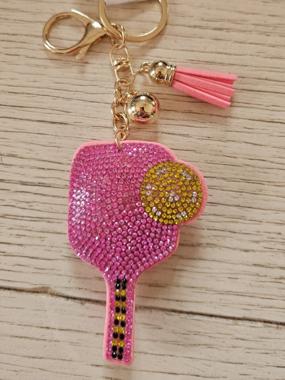 Poshmark Description — Pink Rhinestone Pickleball Keychain